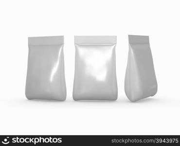 foil bag packet with clipping path, Packaging or wrapper for a wide variety of product like sweet, snack, milk powder, coffee, salt, sugar, powder,detergent, seed, or cereal , ready for your design or artwork&#xA;