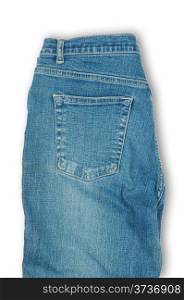 Folded blue jeans pocket isolated on white background