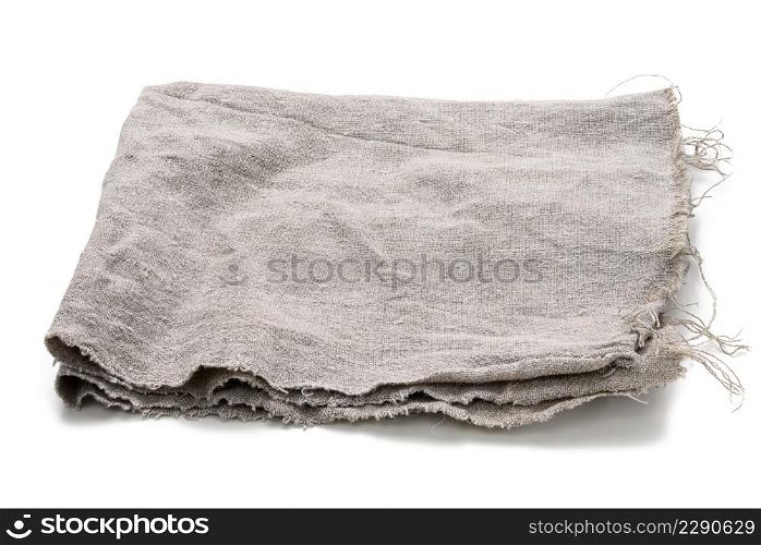 folded gray linen tea towel on white background, close up