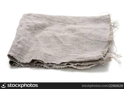 folded gray linen tea towel on white background, close up