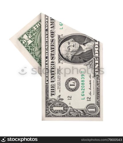 Folded one dollar banknote isolated on white background
