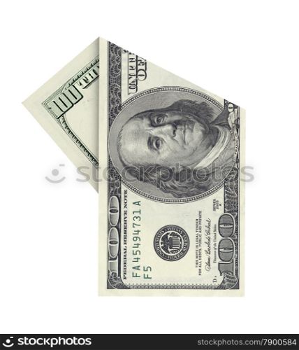 Folded one hudred dollar banknote isolated on white background