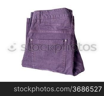 folded purple male jeans isolated on white background