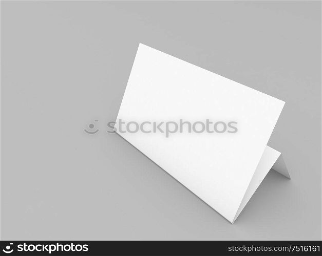 Folded white brochure mockup on gray background. 3d render illustration.. Folded white brochure mockup on gray background.