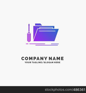 folder, tool, repair, resource, service Purple Business Logo Template. Place for Tagline.. Vector EPS10 Abstract Template background