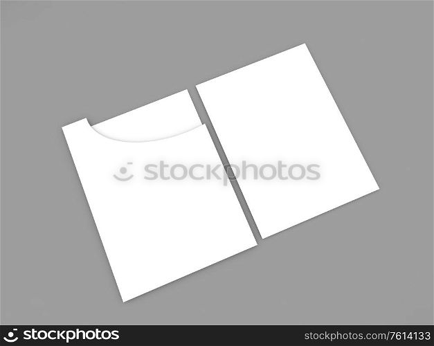 Folder with A4 papers on a gray background. 3d render illustration.. Folder with A4 papers on a gray background.