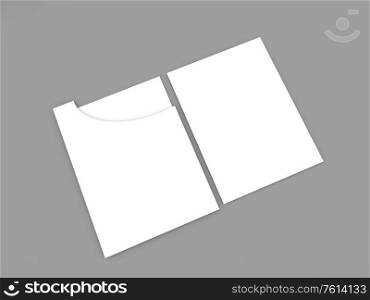 Folder with A4 papers on a gray background. 3d render illustration.. Folder with A4 papers on a gray background.