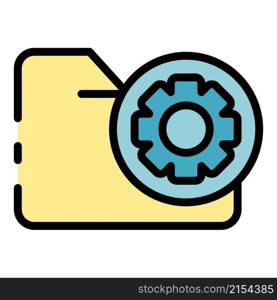 Folder with gear in a circle icon. Outline folder with gear in a circle vector icon color flat isolated. Folder with gear in a circle icon color outline vector