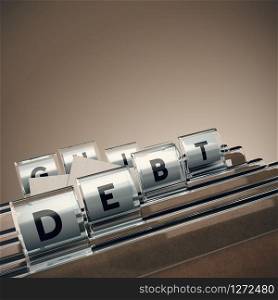 folder with the word debt with blur effect and perspective. Debt Management