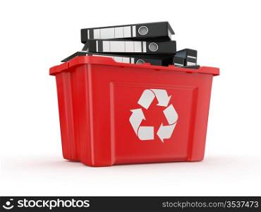 Folders in recycle bin on white background. 3d