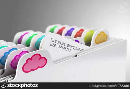 Folders with cloud symbol over grey background, illustration of cloud computing and documents storage. Cloud Computing Concept
