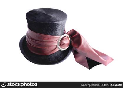 Folding hat with red ribbon isolated on white