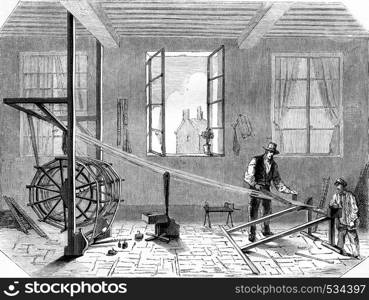 Folding, vintage engraved illustration. Magasin Pittoresque 1855.