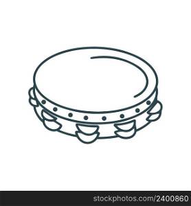 Folk musical instrument tambourine doodle style. Ethnic simple tool contour drawing vector isolated illustration. Folk musical instrument tambourine doodle style
