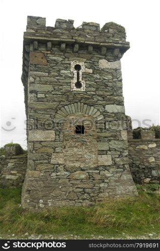 Folly tower, ironically converted to a World War II pillbox. Soldiers Point Hotel, Breakwater, Holyhead, Anglesey, Wales, United Kingdom