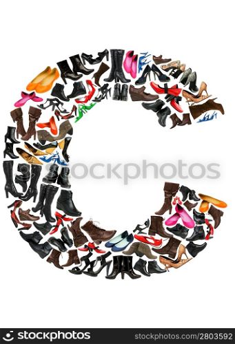 Font made of hundreds of shoes - Letter C