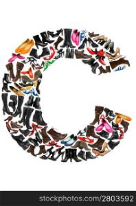 Font made of hundreds of shoes - Letter C