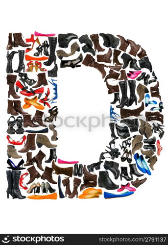 Font made of hundreds of shoes - Letter D