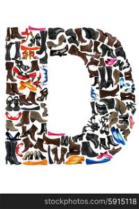 Font made of hundreds of shoes - Letter D