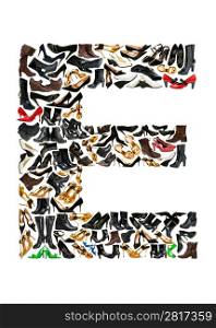 Font made of hundreds of shoes - Letter E