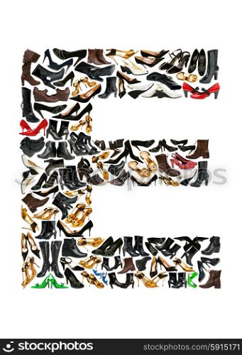 Font made of hundreds of shoes - Letter E