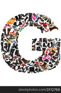 Font made of hundreds of shoes - Letter G