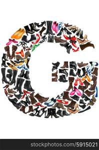 Font made of hundreds of shoes - Letter G