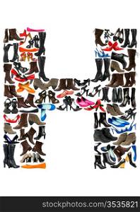 Font made of hundreds of shoes - Letter H