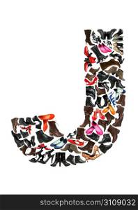 Font made of hundreds of shoes - Letter J