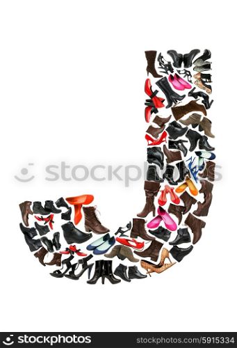 Font made of hundreds of shoes - Letter J