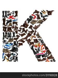 Font made of hundreds of shoes - Letter K