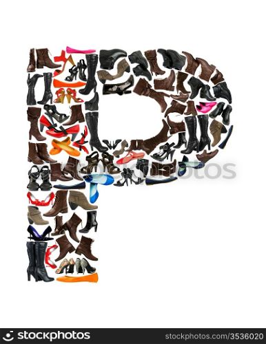Font made of hundreds of shoes - Letter P