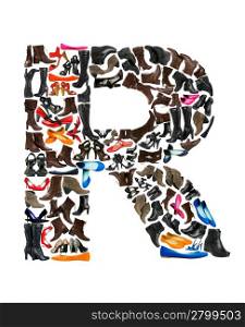 Font made of hundreds of shoes - Letter R