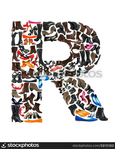 Font made of hundreds of shoes - Letter R