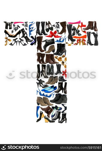 Font made of hundreds of shoes - Letter T