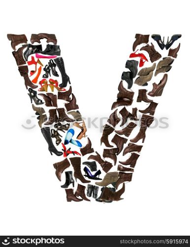 Font made of hundreds of shoes - Letter V