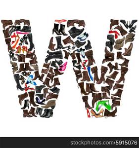 Font made of hundreds of shoes - Letter W
