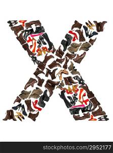 Font made of hundreds of shoes - Letter X