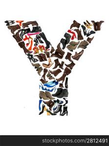 Font made of hundreds of shoes - Letter Y