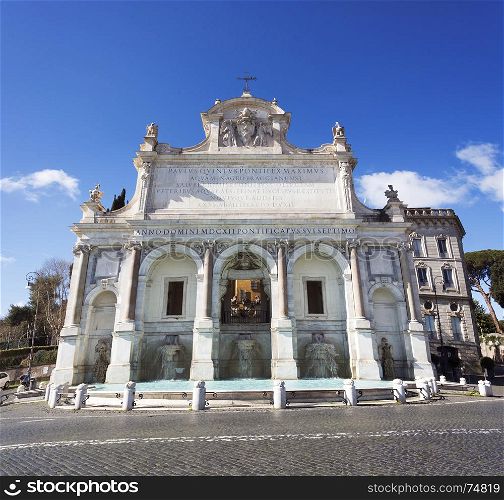 "Fontana dell'Acqua Paola also known as Il Fontanone ("The big fountain") is a monumental fountain located on the Janiculum Hill in Rome. Italy"