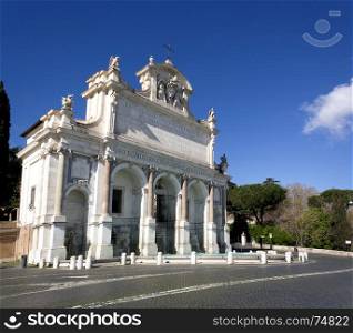 "Fontana dell'Acqua Paola also known as Il Fontanone ("The big fountain") is a monumental fountain located on the Janiculum Hill in Rome. Italy"