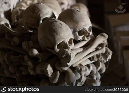 Fontanel cemetery, in Naples, Italy. Skulls in Fontanel cemetery, Historical center, Naples, Italy