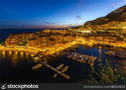 Fontvieille Monaco Harbor Monte carlo at night