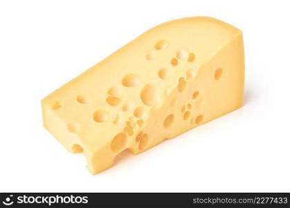 Food and drink  triangular piece of cheese, isolated on white background. Triangular piece of cheese