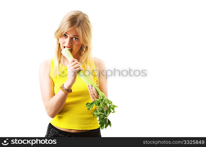 Food and healthy nutrition - Woman nibbling celery