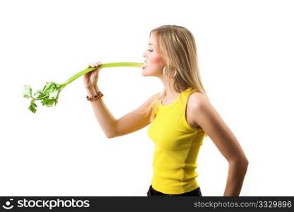 Food and healthy nutrition - Woman nibbling celery