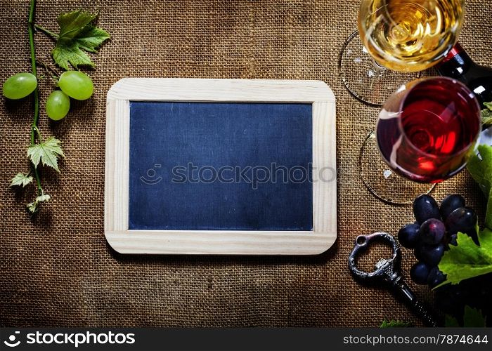 Food background with Wine and Grape.