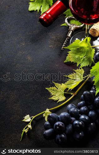 Food background with Wine and Grape. Lots of copy space.