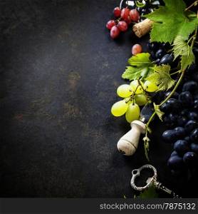 Food background with Wine and Grape. Lots of copy space.