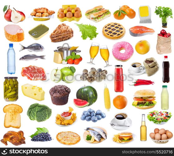 Food collection isolated on white background